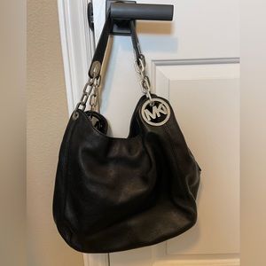 MK black leather purse